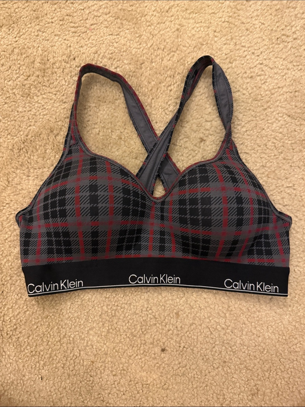 Calvin Klein Gray & Red Plaid Wireless Bralette